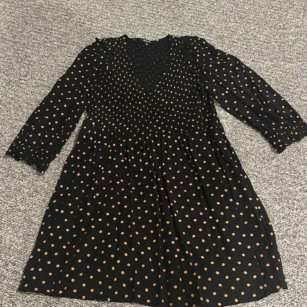 Madewell Smocked Elastic Top Polka Dt V-Neck Dress Sz M - Picture 5 of 6